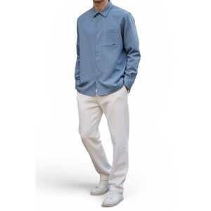 Mode of One E9801  Men's Relaxed-Fit Button-up Shirt Blue Asphalt Size S